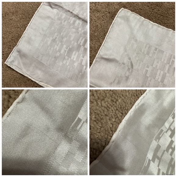 Hermès AUTHENTIC Vintage White H Classic Logo Petit Carré Small Scarf 100% Silk - Picture 14 of 16